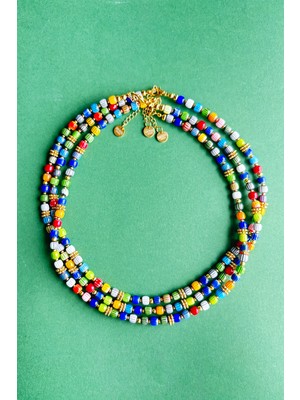 Merse Atelier Altın Kaplama Detaylı Chevron Cam Boncuk Kolye