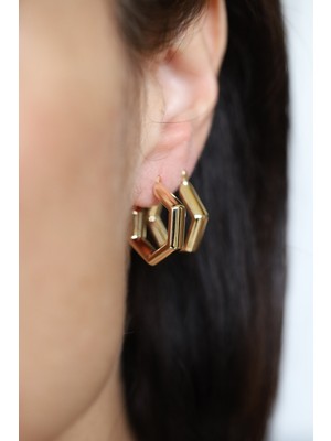 Yenigün Kuyumculuk 14 Ayar Altın Altıgen Şeklinde Küpe KP48340