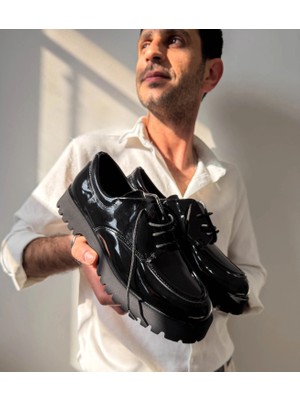 Mirglart Kb-Kx6 Kuback Kömür Rugan Bağcıklı Günlük Unisex Ayakkabı