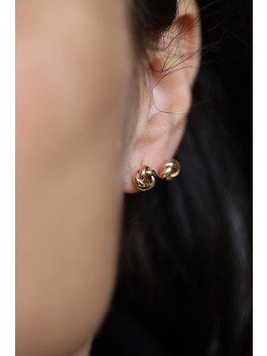 Yenigün Kuyumculuk 14 Ayar Altın Çift Renk Vidalı Sarmal Küpe KP48339