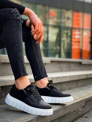 Mirglart KB-X155 Kuback Siyah Cilt Siyah Süet Detaylı Beyaz Yüksek Taban Günlük Spor Ayakkabı