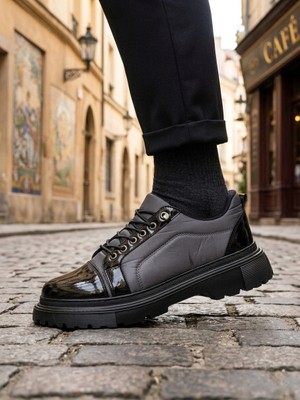 Mirglart BA0245 Gri Rugan Paraşüt Detaylı Akıllı Lastik Bağcık Yüksek Taban Günlük Erkek Ayakkabı