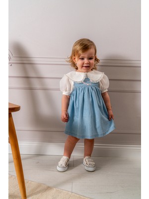 NoyNoy Baby Bebikim Bebek Kot Elbise ve Fırfırlı Bebe Yaka Bluz Ikili Set