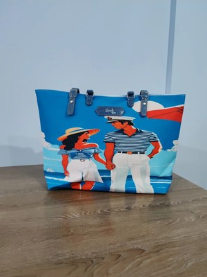 Cadde Dükkanı Denizci Model Baskılı Su Geçirmez Tokalı Plaj ve Günlük Kullanım Çantası