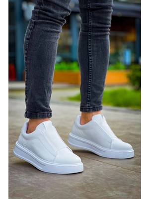 Mirglart KB-007  Kuback  Beyaz Yüksek Taban Tek Bant Bağcıksız Günlük Erkek Ayakkabı