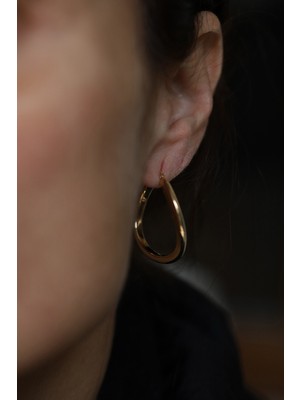 Yenigün Kuyumculuk 14 Ayar Altın 3 cm Çaplı Yamuk Halka Küpe KP28653