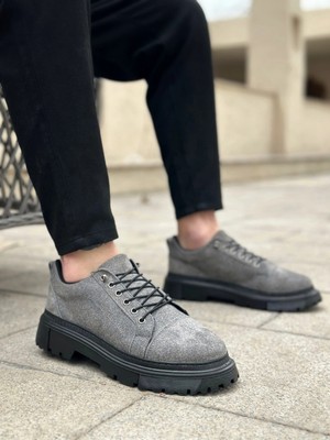 Mirglart BA0245 Gri Süet Akıllı Lastik Bağcık Yüksek Taban Günlük Erkek Ayakkabı