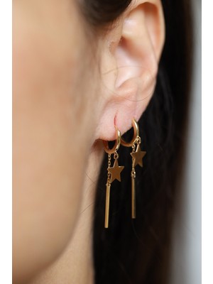 Yenigün Kuyumculuk 14 Ayar Altın Yıldız ve Çubuk Sallantılı Küpe KP34343