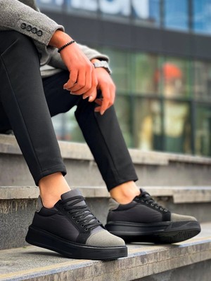 Mirglart KB-X46 Kuback Siyah Gri Yüksek Siyah Taban Günlük Spor Ayakkabı