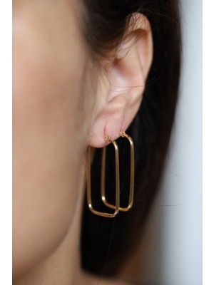 Yenigün Kuyumculuk 14 Ayar Altın Geniş Uzun Dikdörtgen Ataç Küpe KP59056