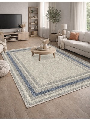 Lioara Home Krem/mavi Renk Dijital Baskılı Halı – Modern, Kaymaz Taban, Leke Tutmaz, Salon & Oturma Odası Için