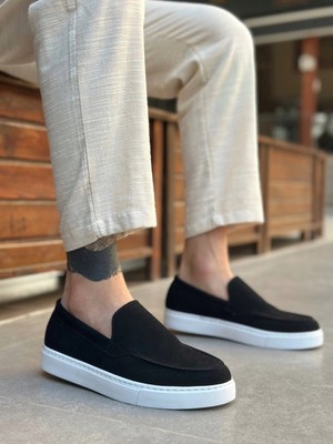 Mirglart BA0241 Bağcıksız Yüksek Taban Siyah Süet Erkek Ayakkabı