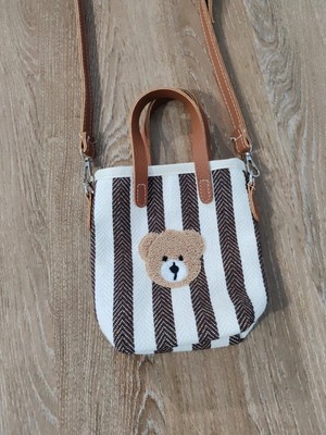 Cadde Dükkanı Kahverengi Çizgili Ayıcıklı Mini Askılı Çapraz Çanta