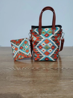 Cadde Dükkanı Kilim Desenli Mini Askılı Çapraz Çanta Cüzdan