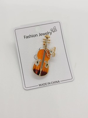 Cadde Dükkanı Keman Figürlü Turuncu Renk Broş