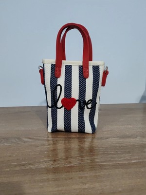 Cadde Dükkanı Lacivert Çizgili Love Mini Askılı Çapraz Çanta