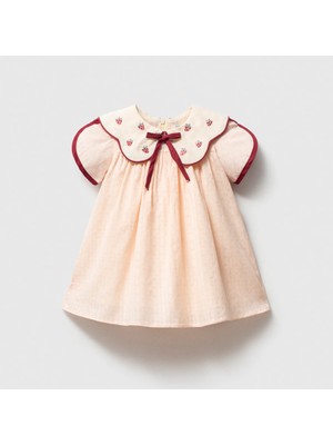 NoyNoy Baby Bebikim Bebek Bebe Yaka Çilek/meşe Palamudu Nakışlı Şık Elbise