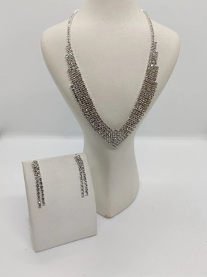 Cadde Dükkanı Zirkon Taşlı Kolye Küpe Takı Seti Silver