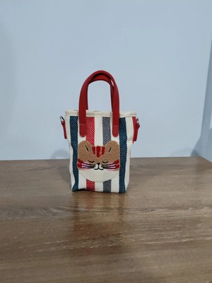 Cadde Dükkanı Renkli Çizgili Kedili Mini Askılı Çapraz Çanta