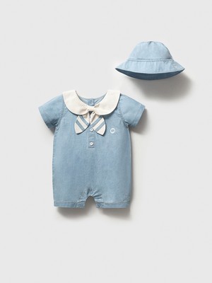 NoyNoy Baby Modern Denizci Serisi: Şapkalı Kot Bebek Tulumu 9-24 Ay