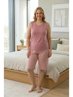 Kadın Milan Kumaş Büyük Beden Curve Baskılı Desenli Bambu Şortlu Pijama Takımı