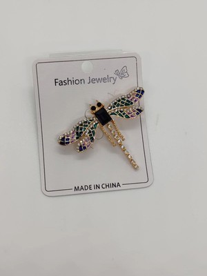 Cadde Dükkanı Yusufçuk Figürlü Taşlı Gold Renk Broş