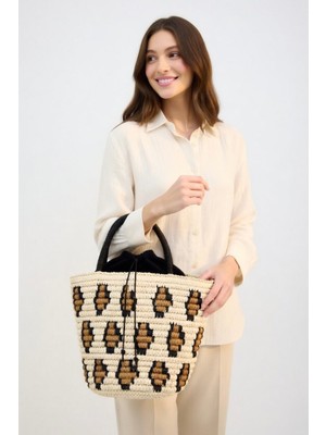 Mollycrush Kadın Premium Seri Leopar Desenli Hasır Plaj ve Zarf Çantası - Yazlık Büzgülü Şık Model