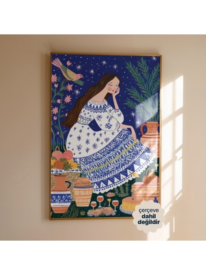 Persona Istanbul Artificial Collection "kozmik Bahçe Düşleri" - Modern Folklorik Illüstrasyon Posteri (Çerçevesiz)