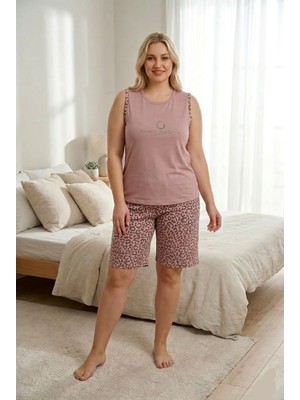 Eyfuze Kadın Milan Kumaş Büyük Beden Curve Baskılı Desenli Bambu Şortlu Pijama Takımı