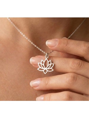 Ashak Accessories Kadın 925 Ayar Gümüş Zincirli Lotus Çiçeği Çiçek Kolye