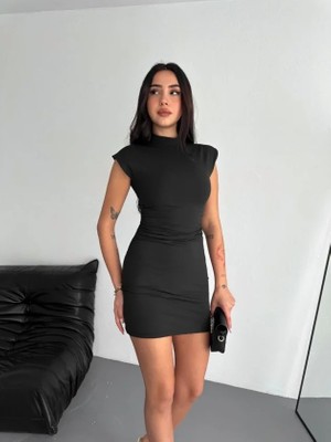 Ulak Handmader Mini Elbise Yarım Balıkçı Yaka Vücuda Oturan Şık Günlük Elbise - Siyah