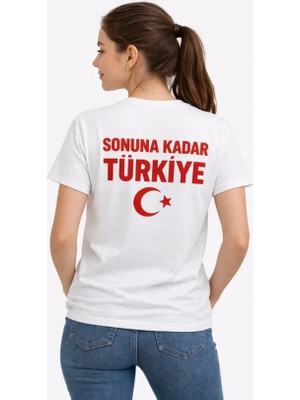 Gökyüzü Moda Türkiye Ay Yıldız Baskılı Taraftar Forma T-Shirt - Beyaz