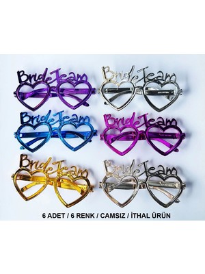 LuxeGem Kalpli Bride Team Gözlük Seti 6 Renk - Kına  Düğün Partileri Için