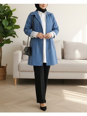 Modamorfo Kolu Katlamalı Tünel Bağcıklı Araboy Yazlık Trençkot -Indigo