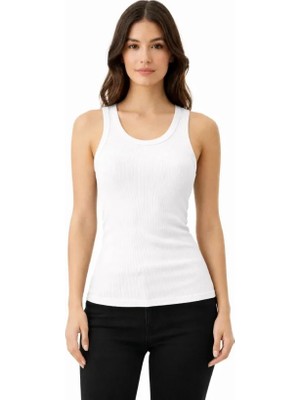 Arben Boutique Fitilli Likralı Kaşkorse Atlet Vücuda Oturan Basic Şıklık - Beyaz