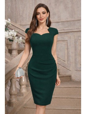 Deridün Yıldız Shoes Kadın Kısa Kollu Yakası Asimetrik Kısa Ithal Krep Elbise