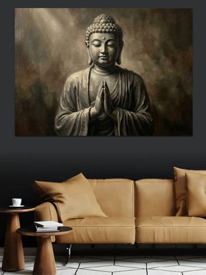 Tablomega Meditasyon Yapan Taş Budha Heykeli Dekoratif Kanvas - Mdf Ahşap Tablo