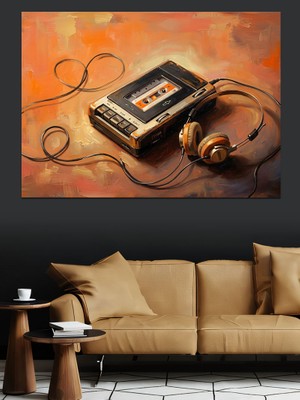 Tablomega Eski Kaset ve Kulaklık Takımı Dekoratif Kanvas - Mdf Ahşap Tablo