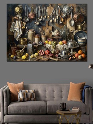 Tablomega Mutfak Gereçleriyle Dolu Zengin Tezgah Dekoratif Kanvas - Mdf Ahşap Tablo