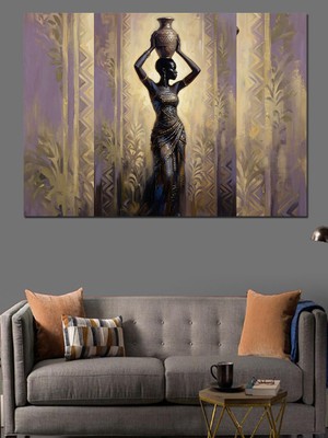 Tablomega Başı Üzerinde Testi Taşıyan Kadın Dekoratif Kanvas - Mdf Ahşap Tablo