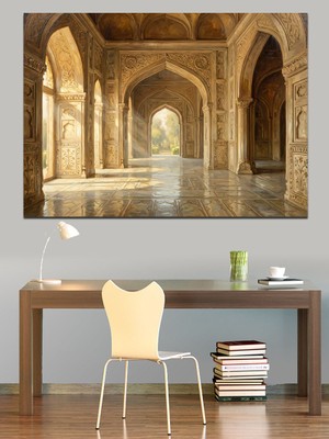 Tablomega Antik Mabedin Taş Sütunlu Koridoru Dekoratif Kanvas - Mdf Ahşap Tablo
