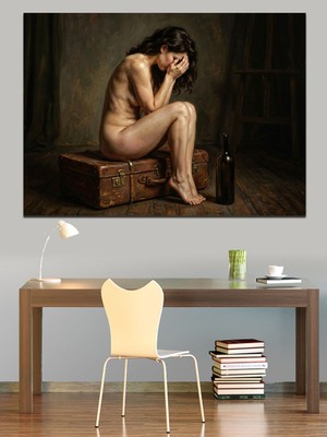 Tablomega Çaresizlik Içinde Oturan Çıplak Kadın Dekoratif Kanvas - Mdf Ahşap Tablo