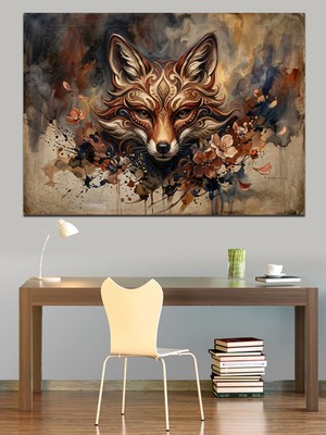 Tablomega Renkli Boya Sıçramalı Tilki Portresi Dekoratif Kanvas - Mdf Ahşap Tablo