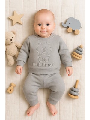 Senka Bear Gofre Kabartmalı 2'li Erkek Bebek Takımı