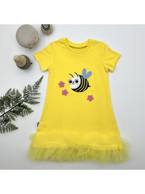Senka 1-2-3 Yaş Arıcık Nakışlı Eteği Fırfırlı Jile Kız Çuk Elbisesi Sarı