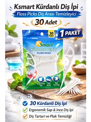 SHC4200 Ksmart Kürdanlı Ipi 30 Adet Floss Picks Arası Temizleyici 1 Paket