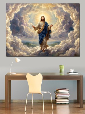 Artmeg Bulutlar Içinde Duran Isa  Dekoratif Kanvas - Mdf Ahşap Tablo