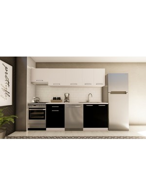 Visas Concept 260 cm Beyaz ve Siyah Mutfak Dolabı Modern Tasarım Suntalam Malzeme Geniş Depolama