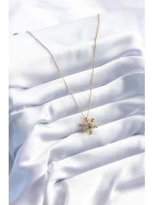 Luord - Store 316L Çelik Gold Renk Zirkon Taşlı Kar Tanesi Projeksiyon Model Kadın Kolye - Lisinya