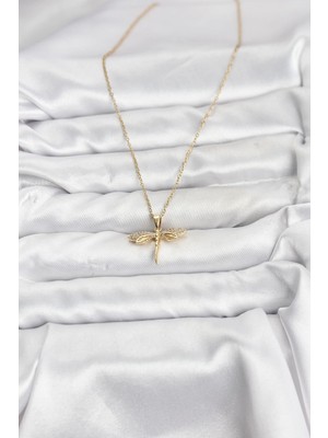 Luord - Store 316L Çelik Zincir Gold Renk Yusufçuk Model Zirkon Taşlı Kadın Kolye - Lisinya